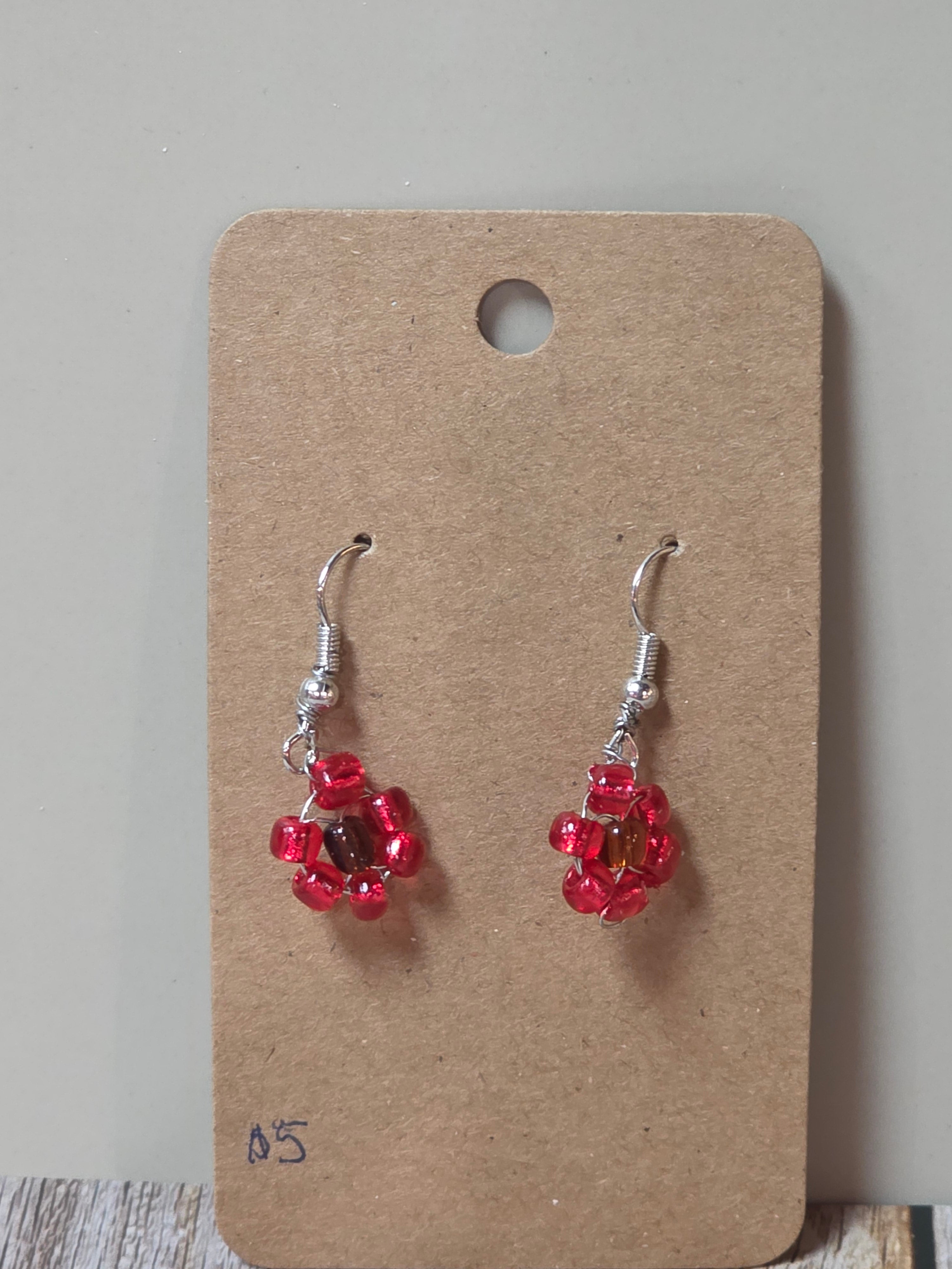 Red Flower Bead Earrings