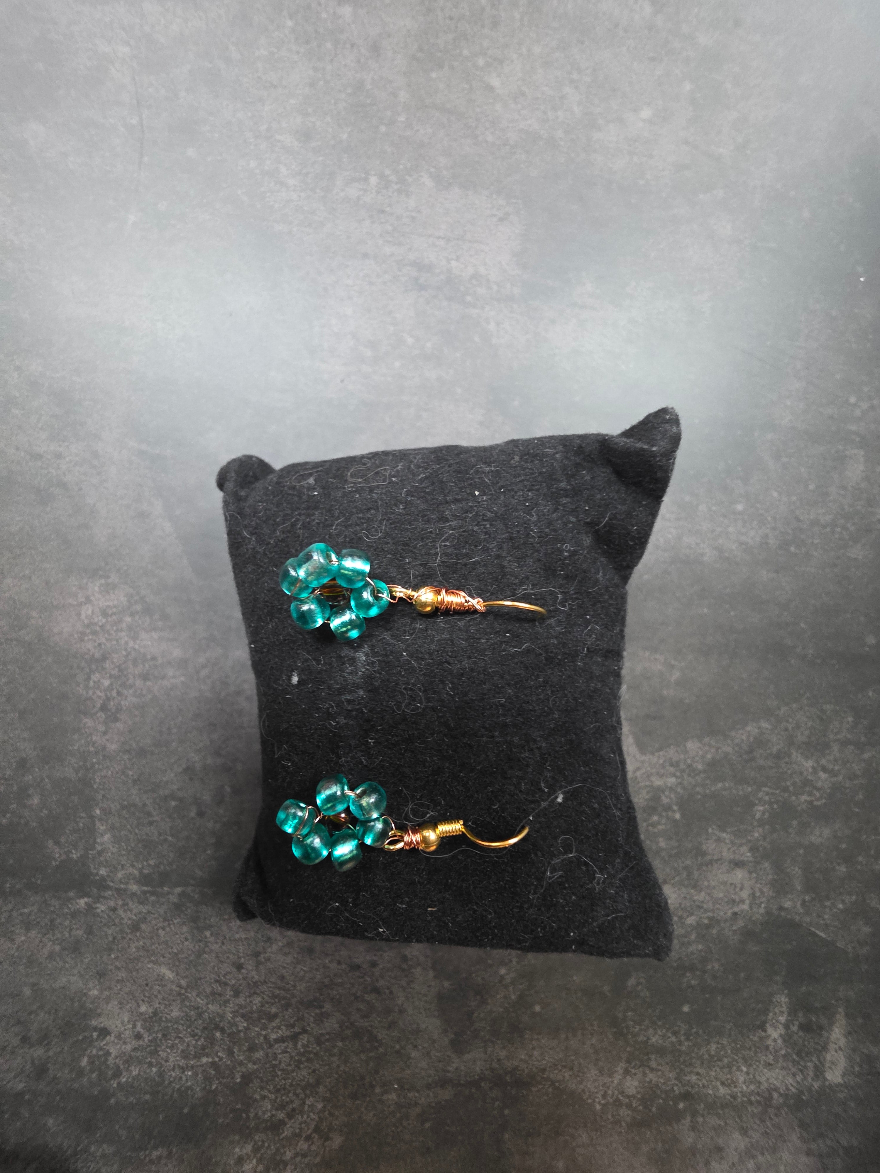 Green Beaded Flower Earrings
