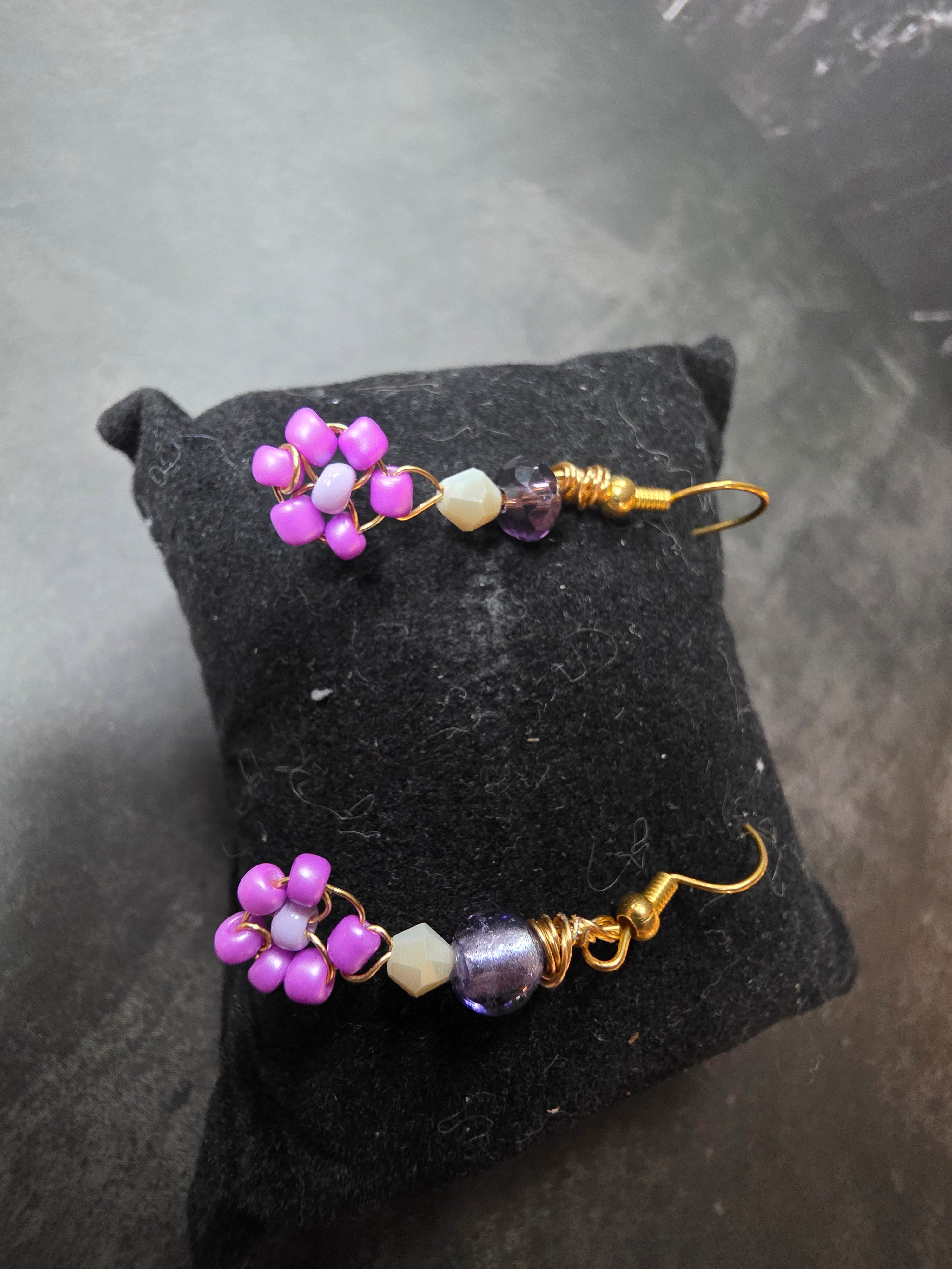 Purple bead Flower Earrings