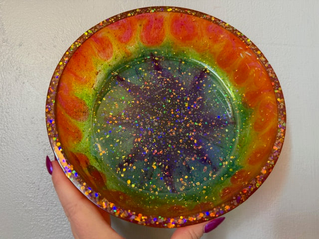 Inside and Top of Rainbow Decorative Bowl (with glitter)